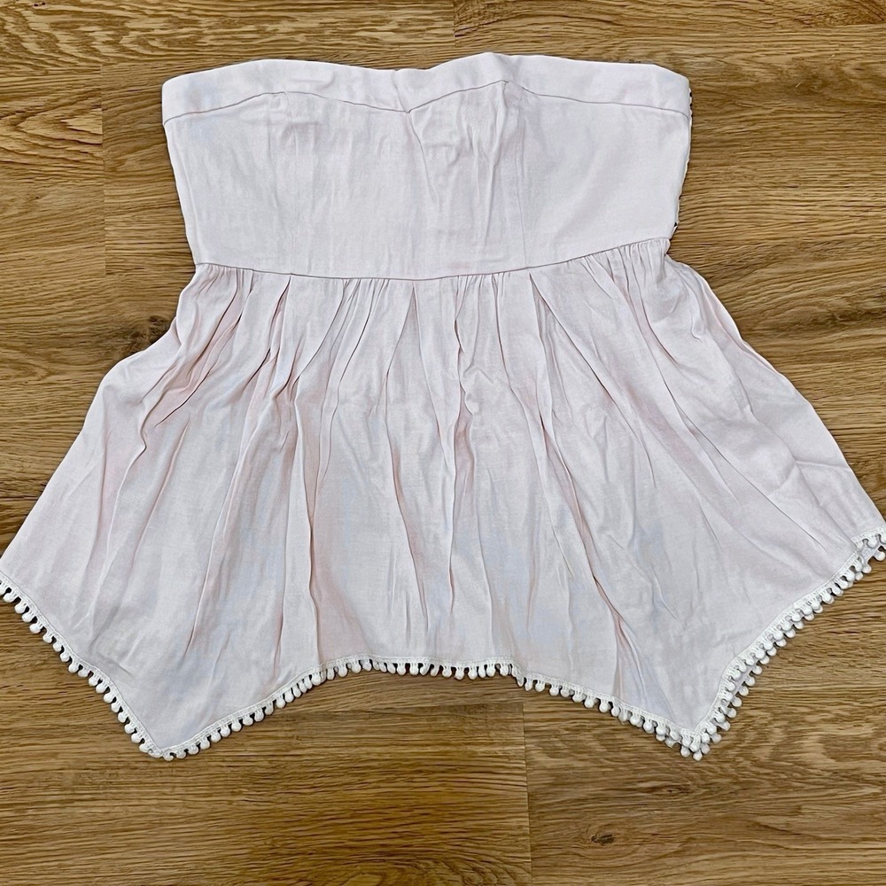 Blue Rain Strapless Top Women Small Pink Excellent Boho Pom Pom Smocked il6600h